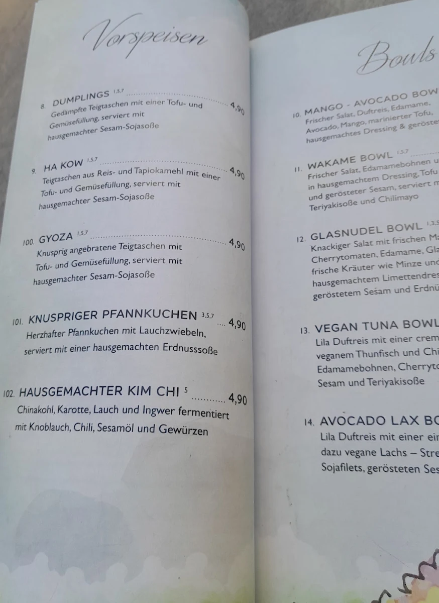 Speisekarte, tiger club vegan sushi
