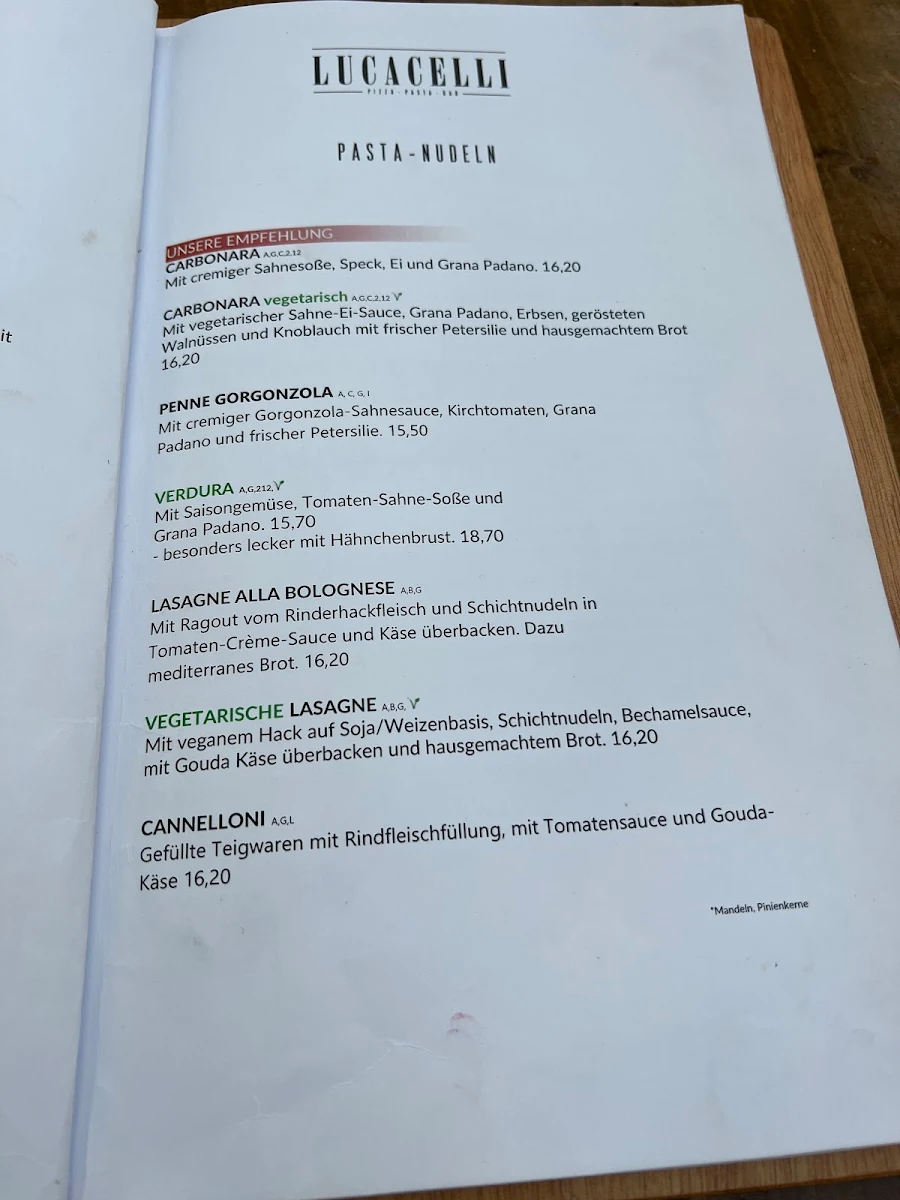 Speisekarte, Lucacelli