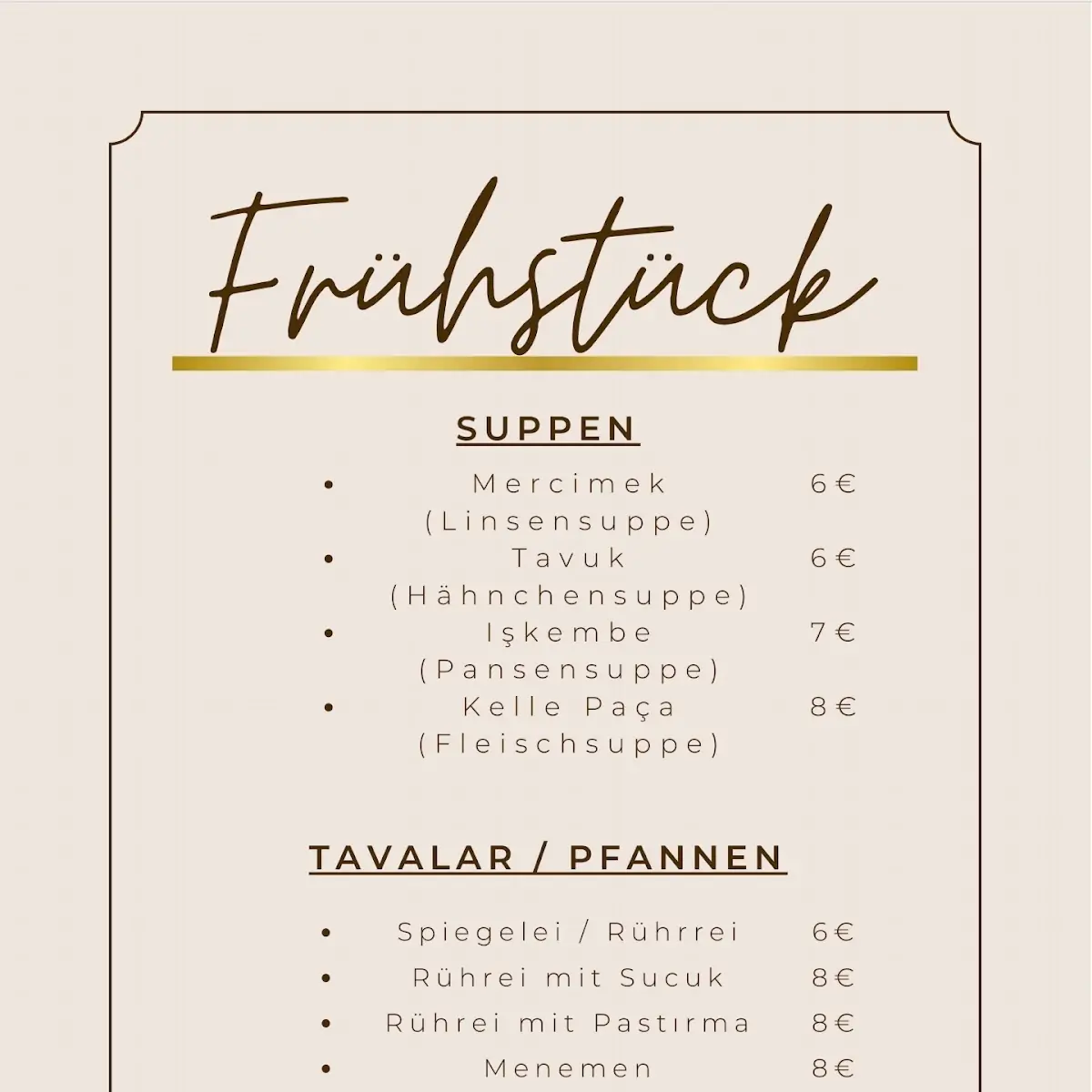 Speisekarte, Bolu Ziyafet Restaurant