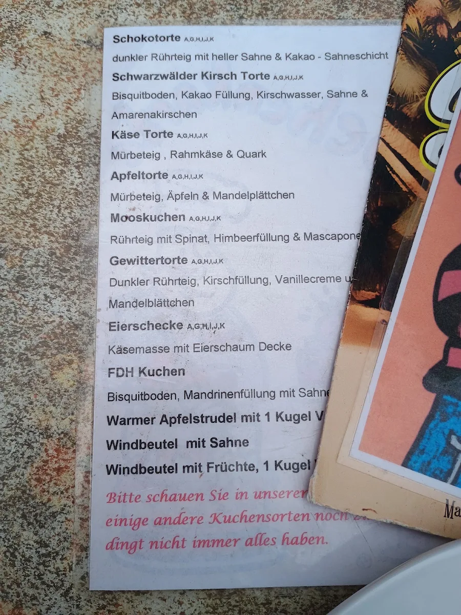Speisekarte, Eiscafé Sansi