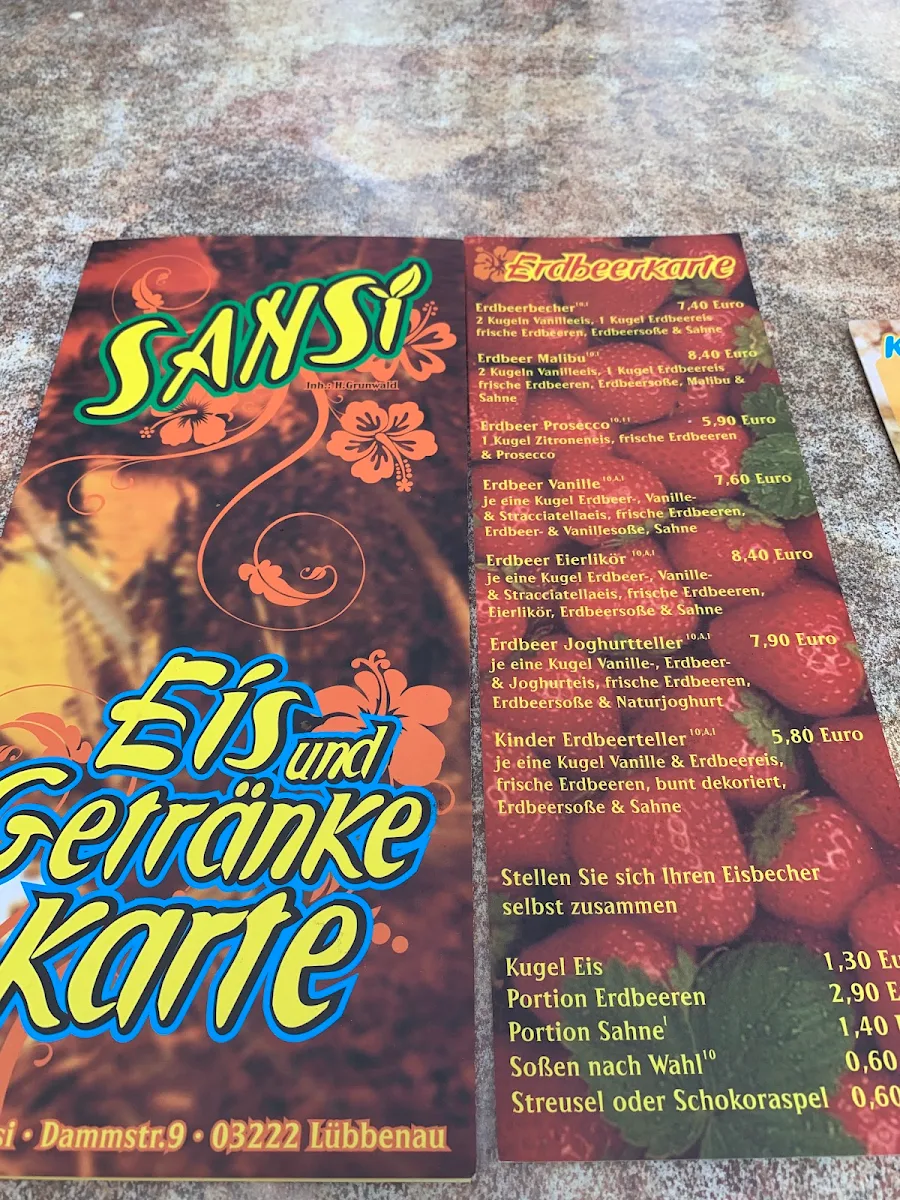 Speisekarte, Eiscafé Sansi