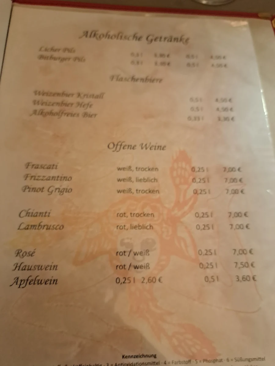 Speisekarte, Ristorante Sicilia Da Aldo Hasselroth
