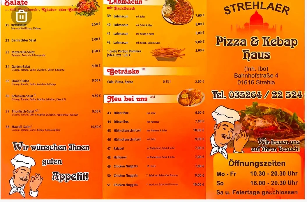 Speisekarte, Strehlaer Pizza & Kebap Haus