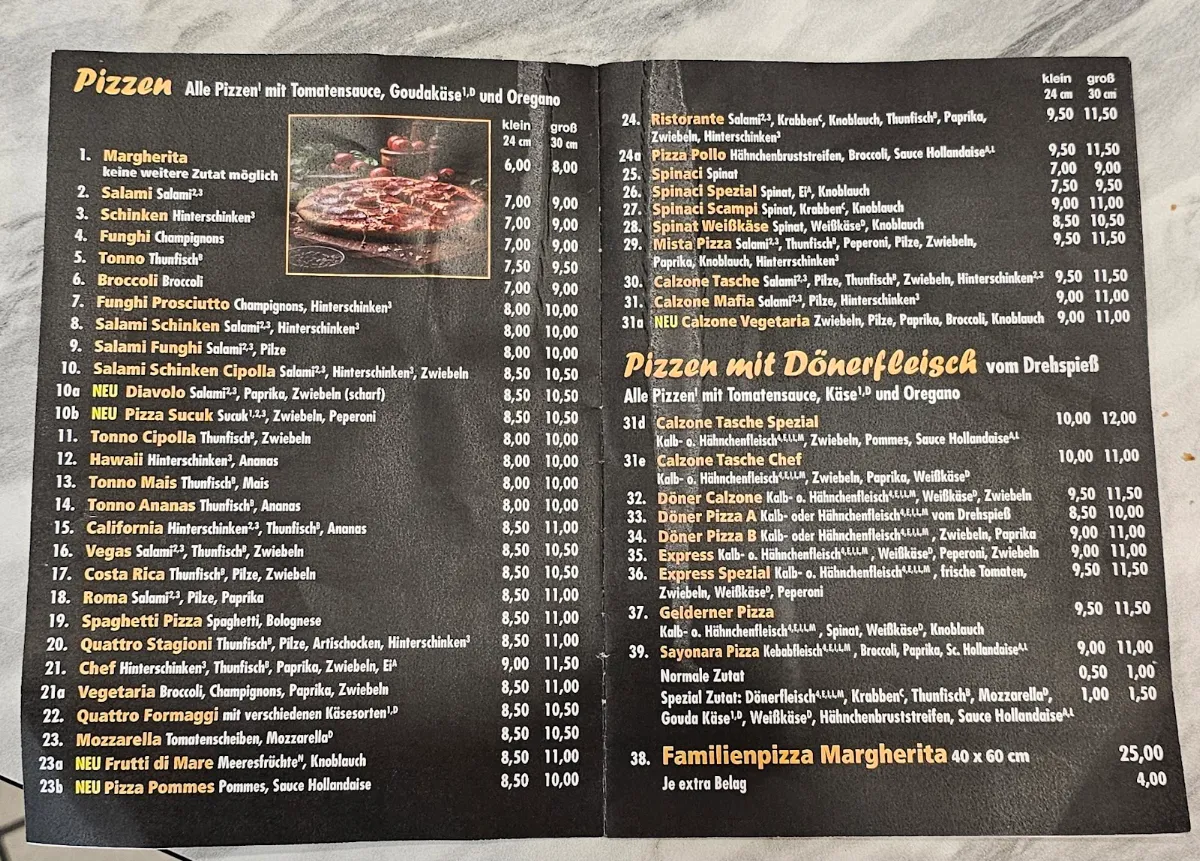 Speisekarte, Pizzeria Express Geldern