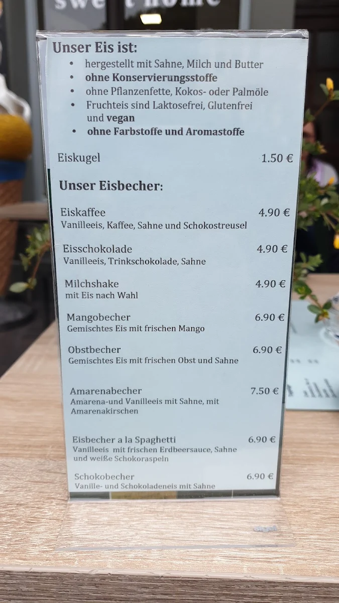 Speisekarte, Sweet Home Café