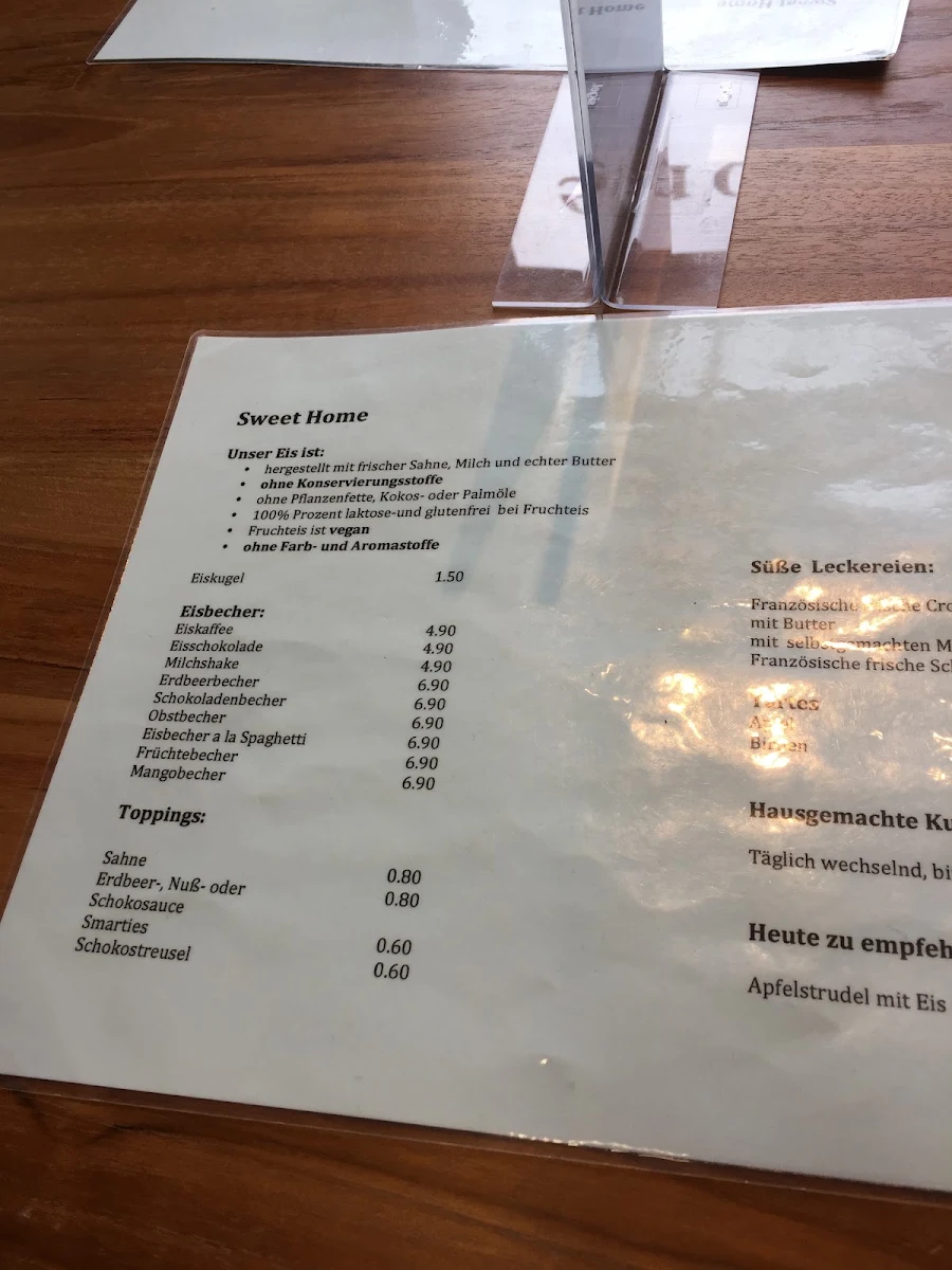 Speisekarte, Sweet Home Café