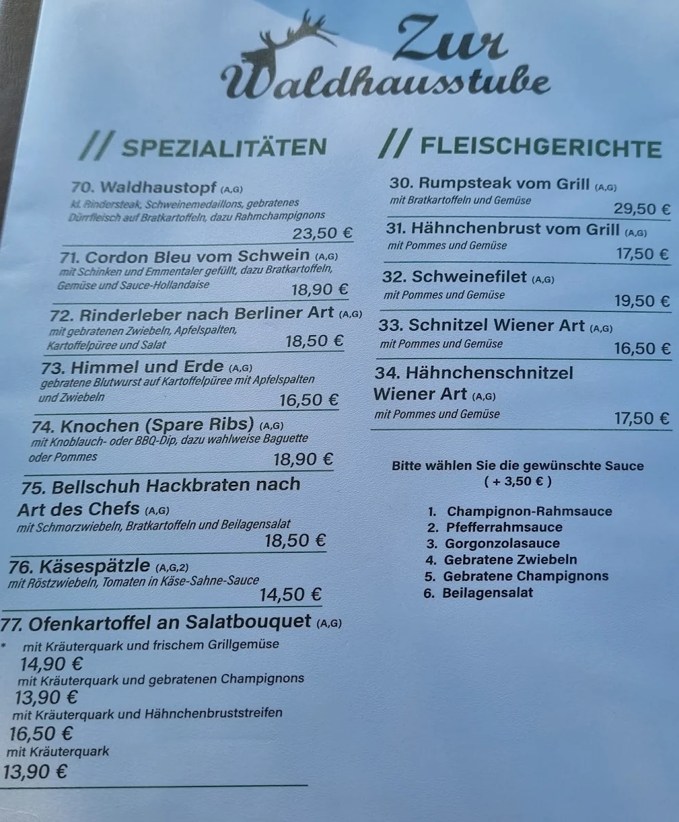 Speisekarte, Zur Waldhausstube