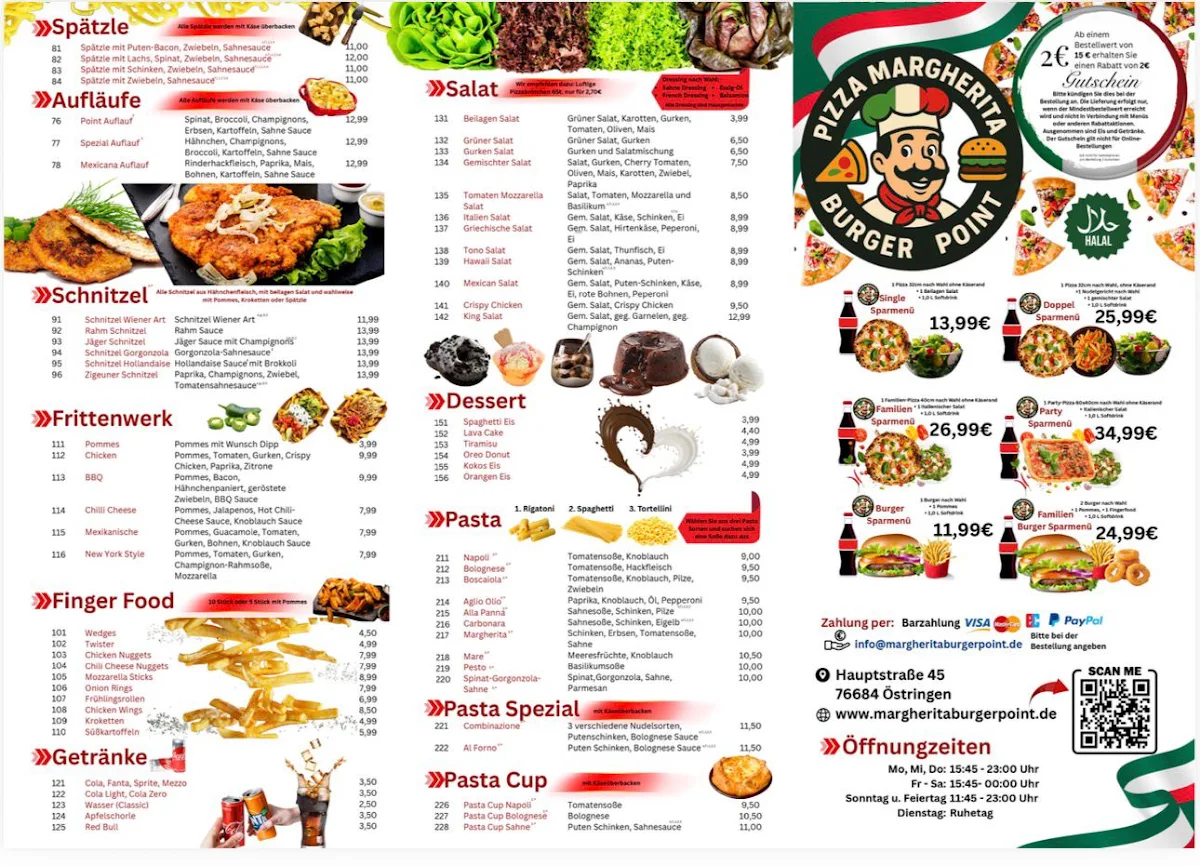 Speisekarte, Pizza Margherita / Burger Point