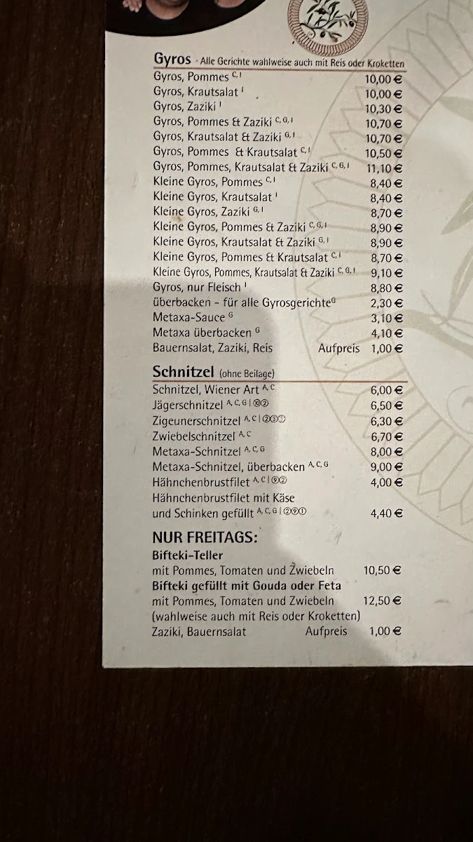 Speisekarte, Bei Niko und Dina