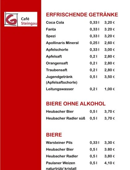 Speisekarte, Café Steingau