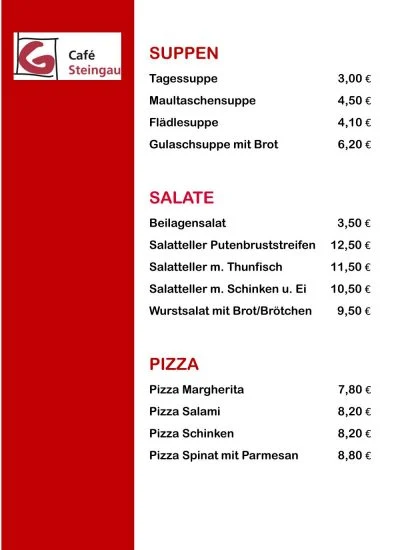 Speisekarte, Café Steingau