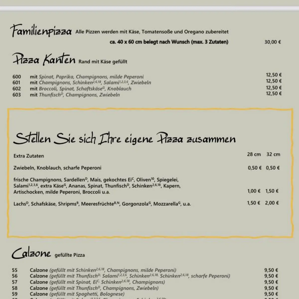 Speisekarte, Pizza Pronto