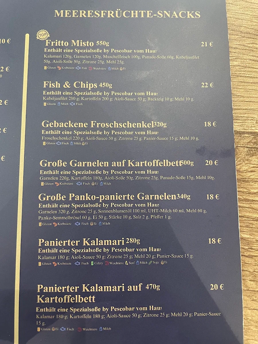 Speisekarte, Pescobar Karlsruhe