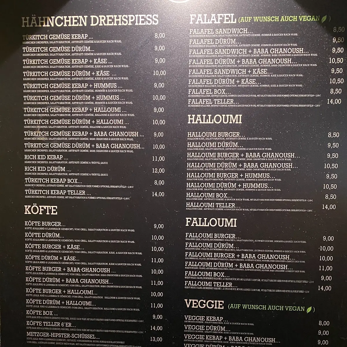 Speisekarte, TÜRKITCH Köfte & Kebap