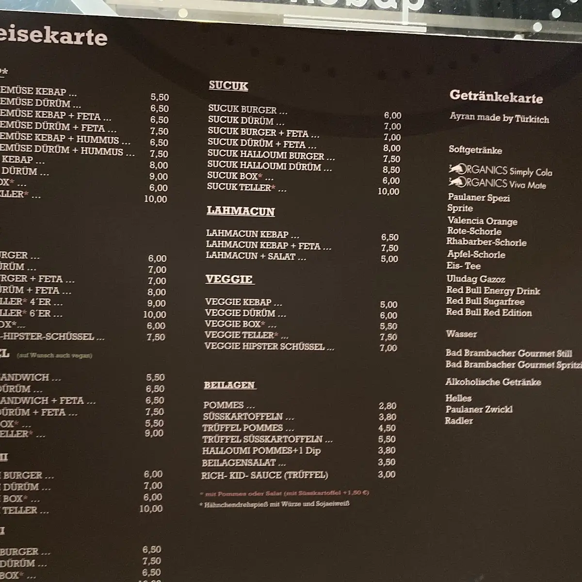 Speisekarte, TÜRKITCH Köfte & Kebap