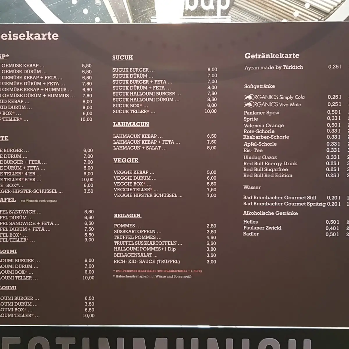 Speisekarte, TÜRKITCH Köfte & Kebap