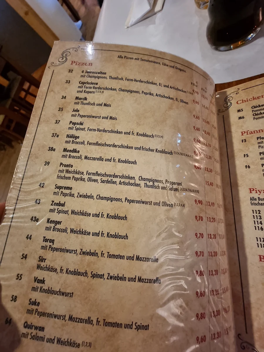Speisekarte, Piya Pronto Restaurant Pizza Lieferservice