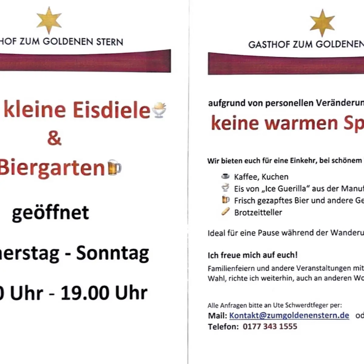Speisekarte, Gasthof Zum Goldenen Stern