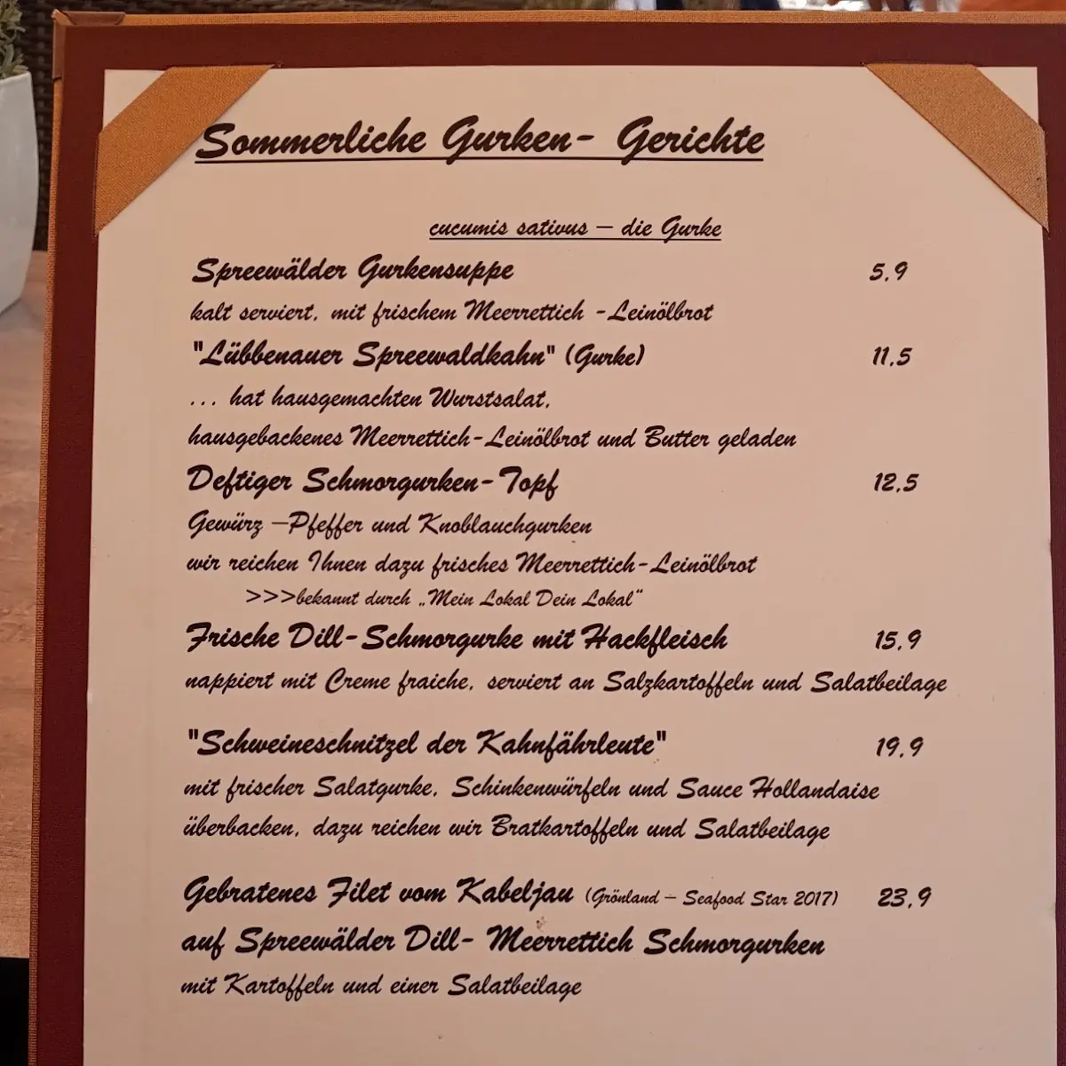 Speisekarte, SPREE.Erlebnisrestaurant