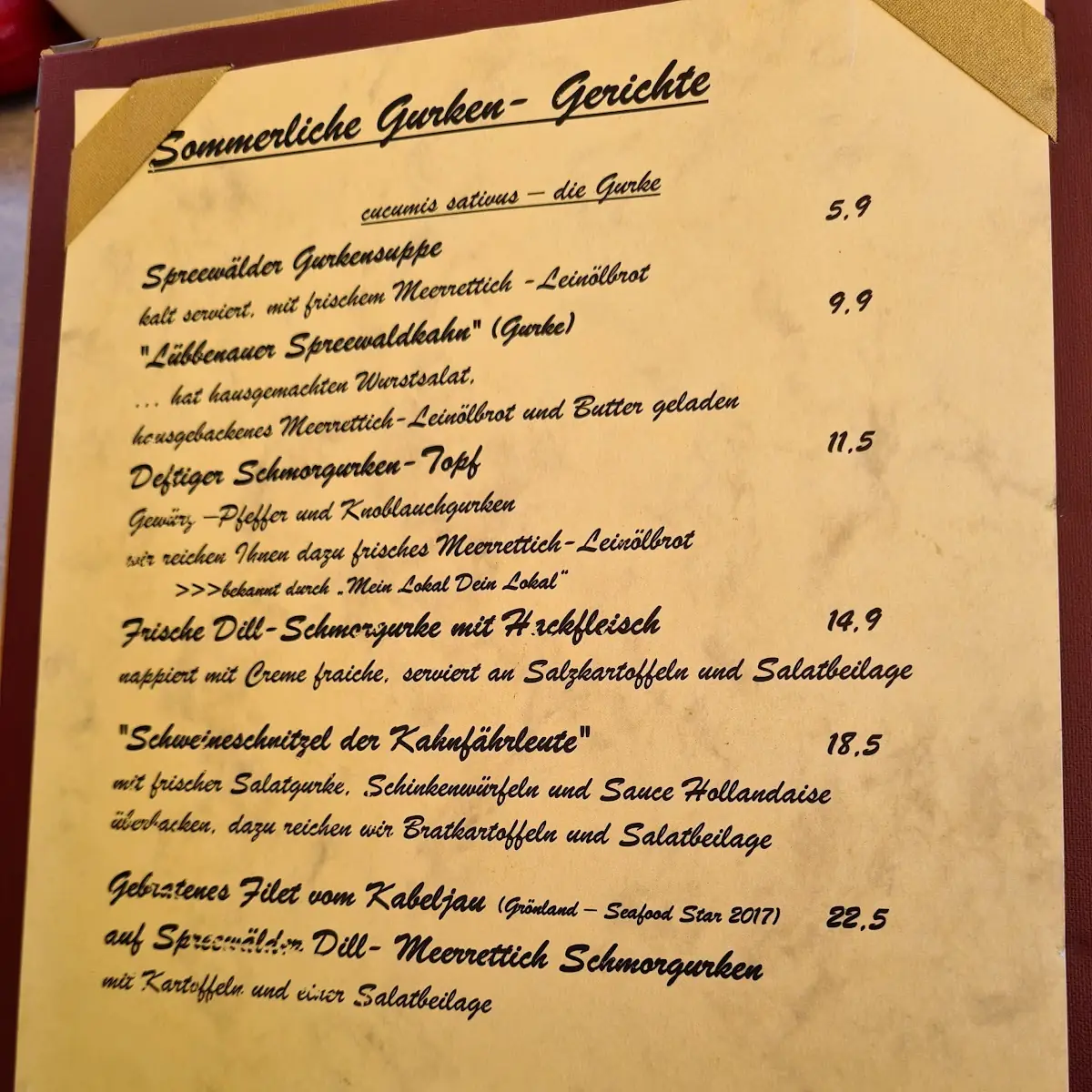 Speisekarte, SPREE.Erlebnisrestaurant