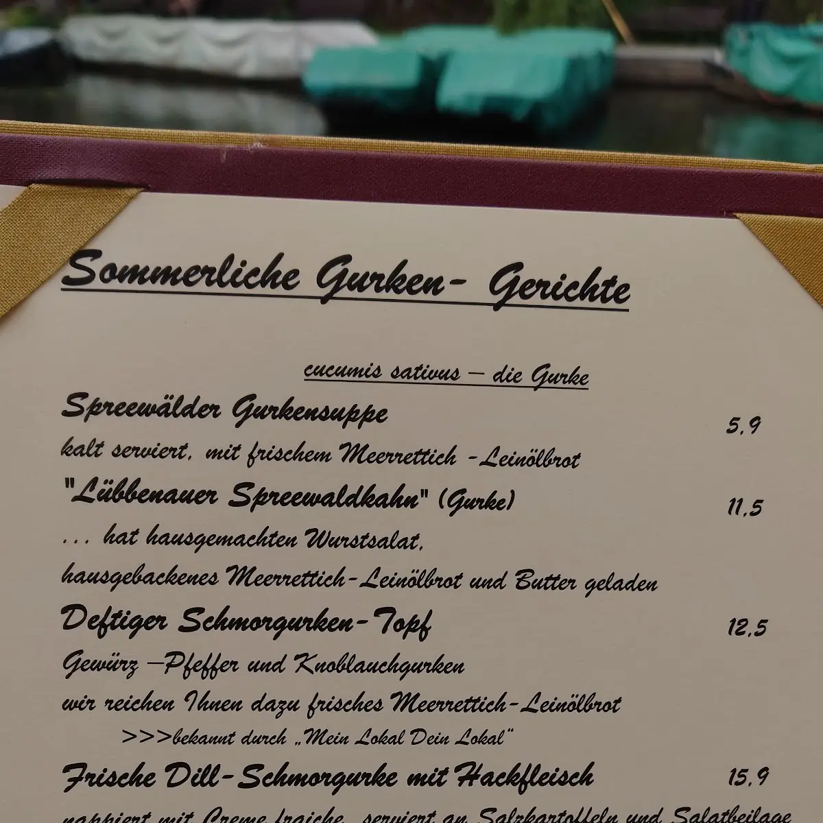Speisekarte, SPREE.Erlebnisrestaurant