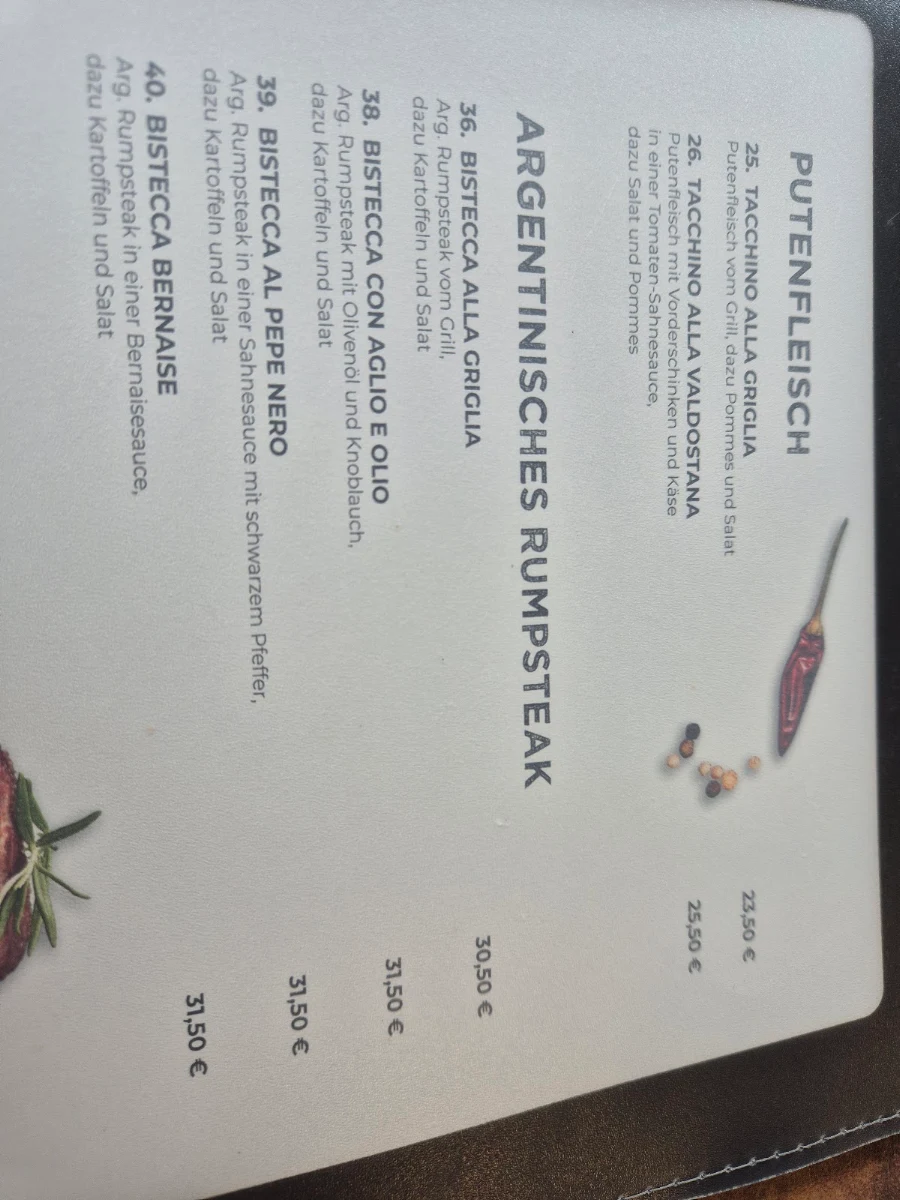 Speisekarte, Rocco Seeterrassen