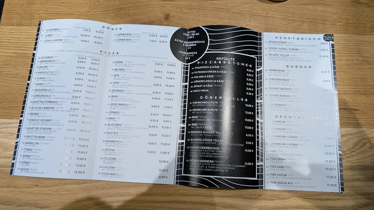 Speisekarte, ADA KEBAP PIZZA HAUS