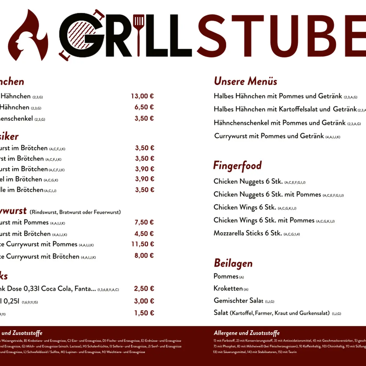 Speisekarte, Grillstube