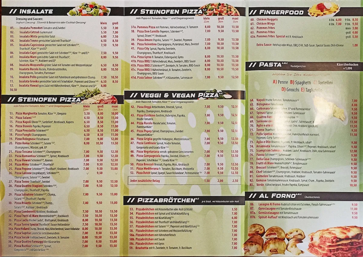 Speisekarte, City Pizzeria