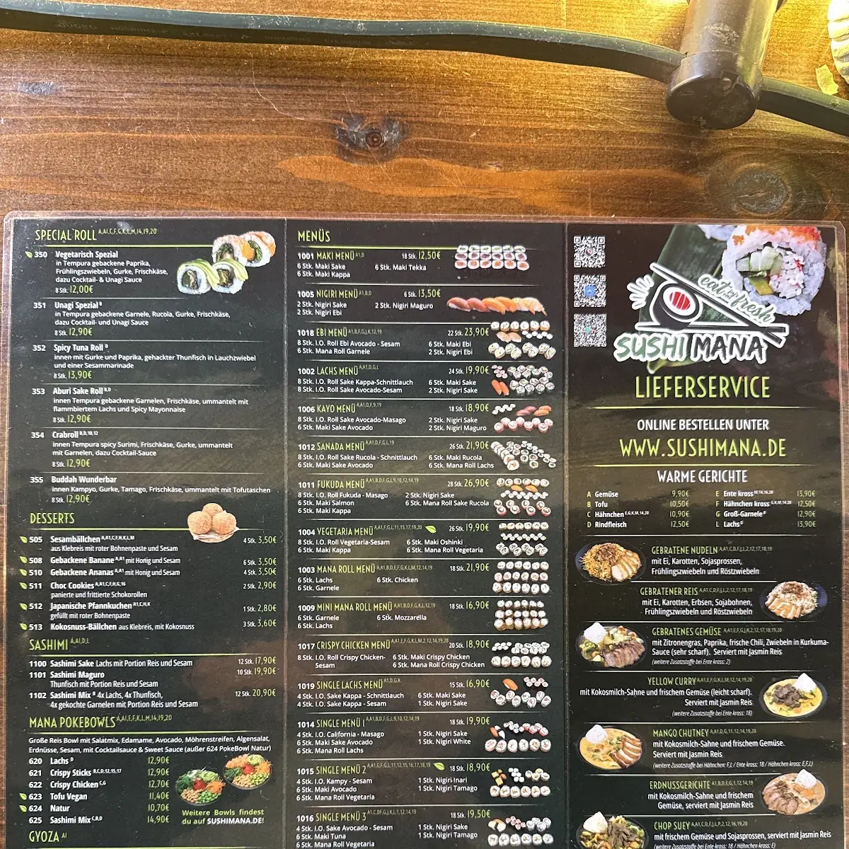 Speisekarte, Sushi Mana Moabit