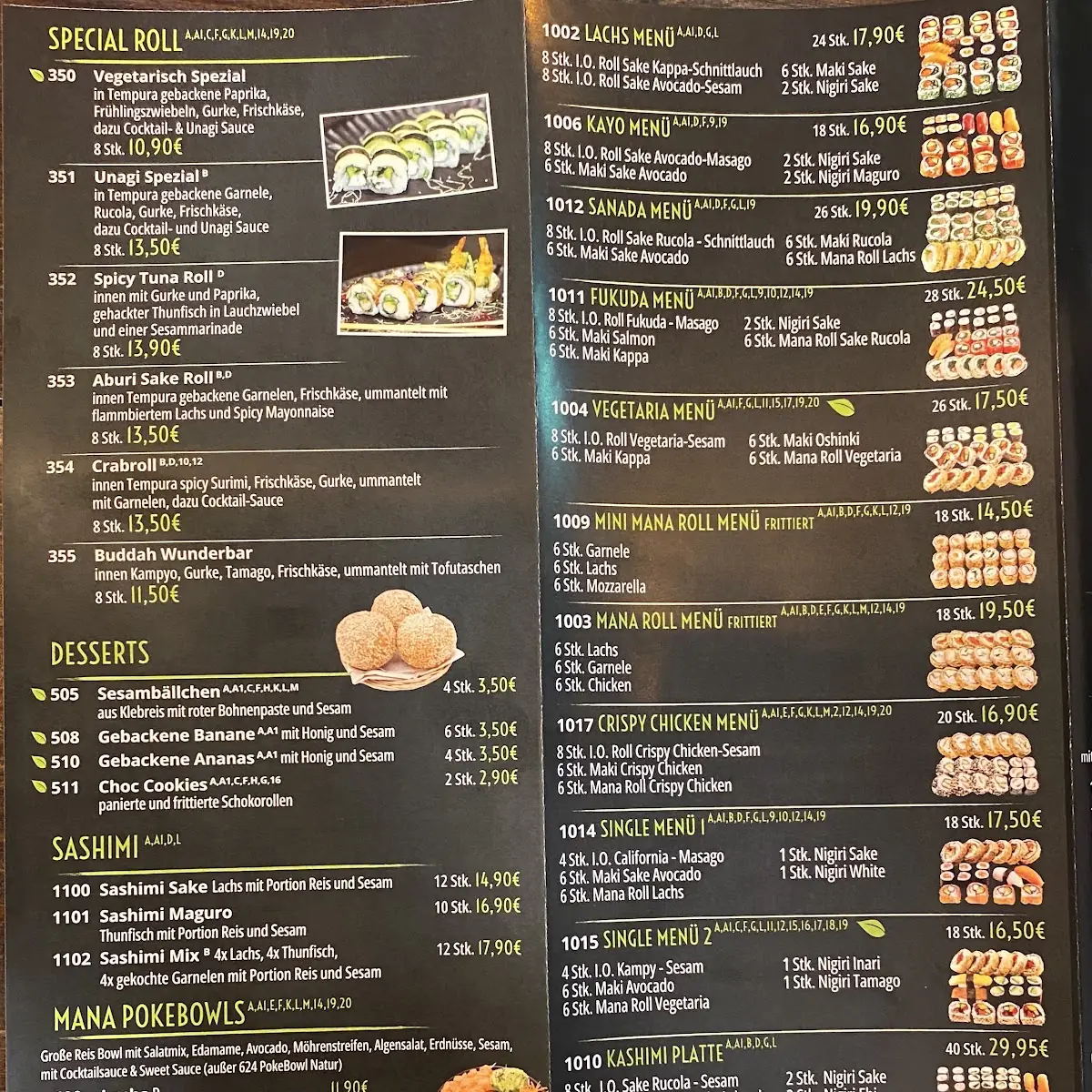 Speisekarte, Sushi Mana Moabit
