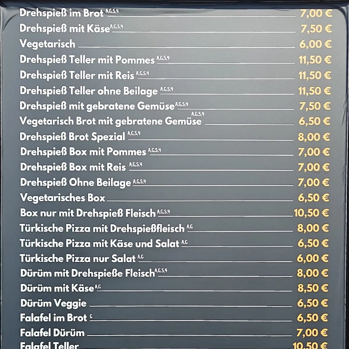 Speisekarte, Dubai Döner