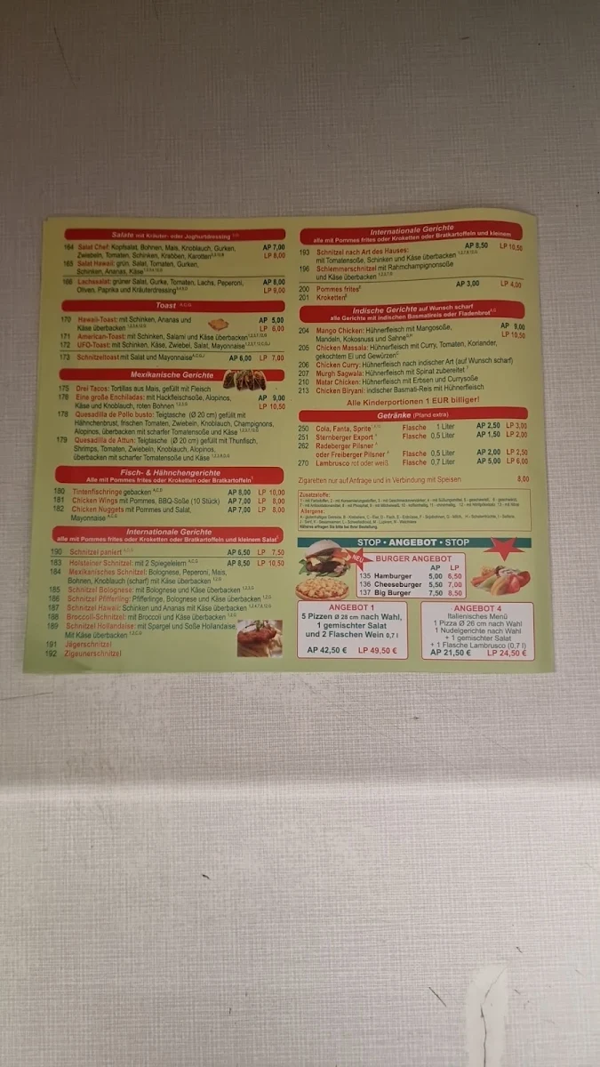 Speisekarte, UFO PizzaService Meerane