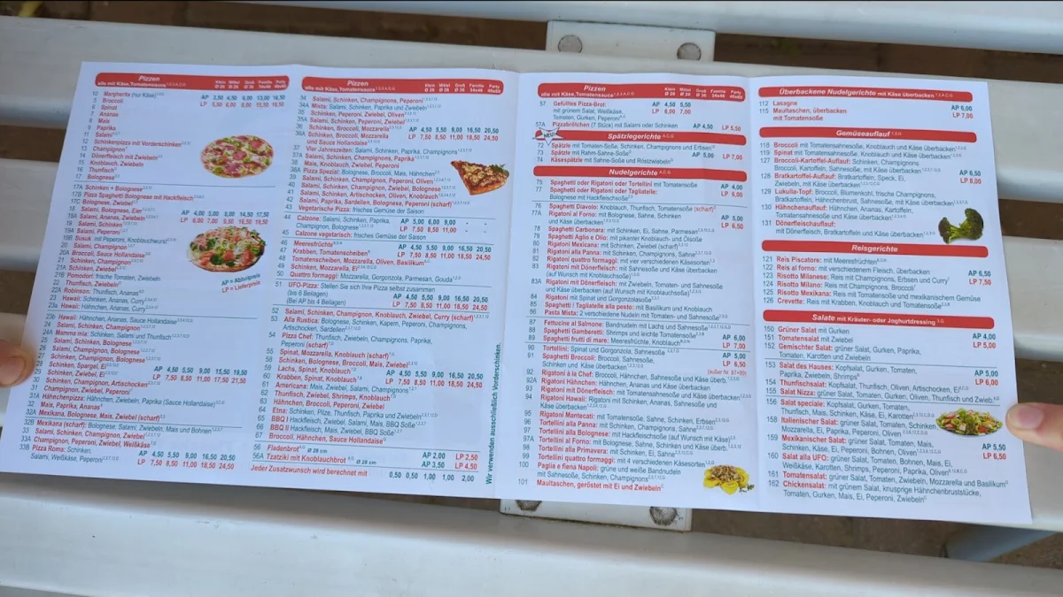 Speisekarte, UFO PizzaService Meerane
