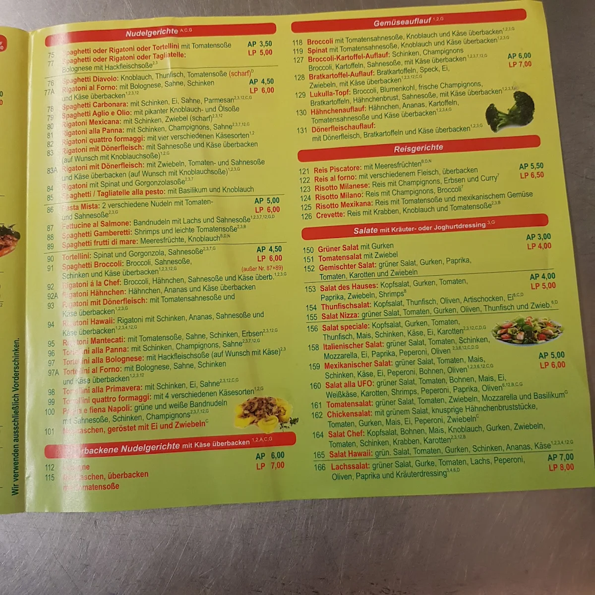 Speisekarte, UFO PizzaService Meerane