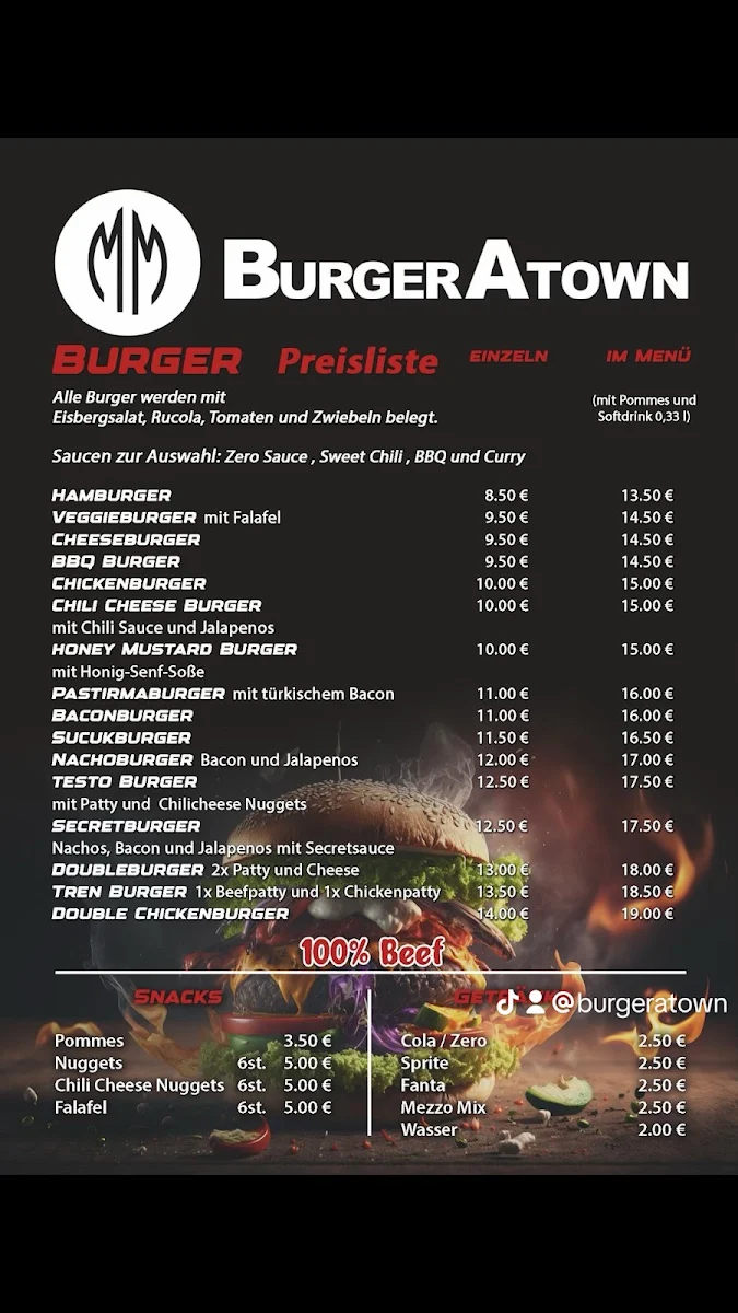 Speisekarte, Burger Atown