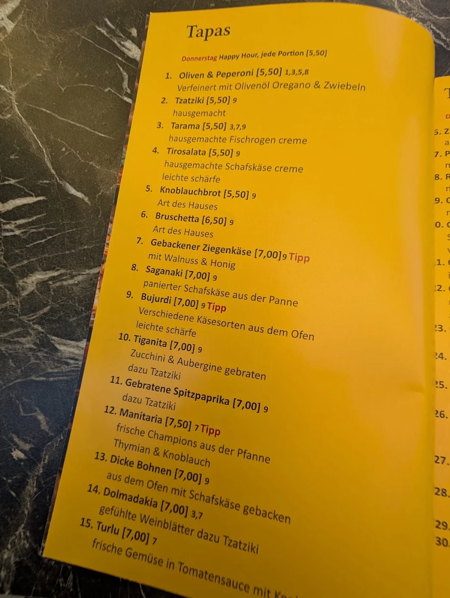 Speisekarte, Taverne Mythos in Langenfeld