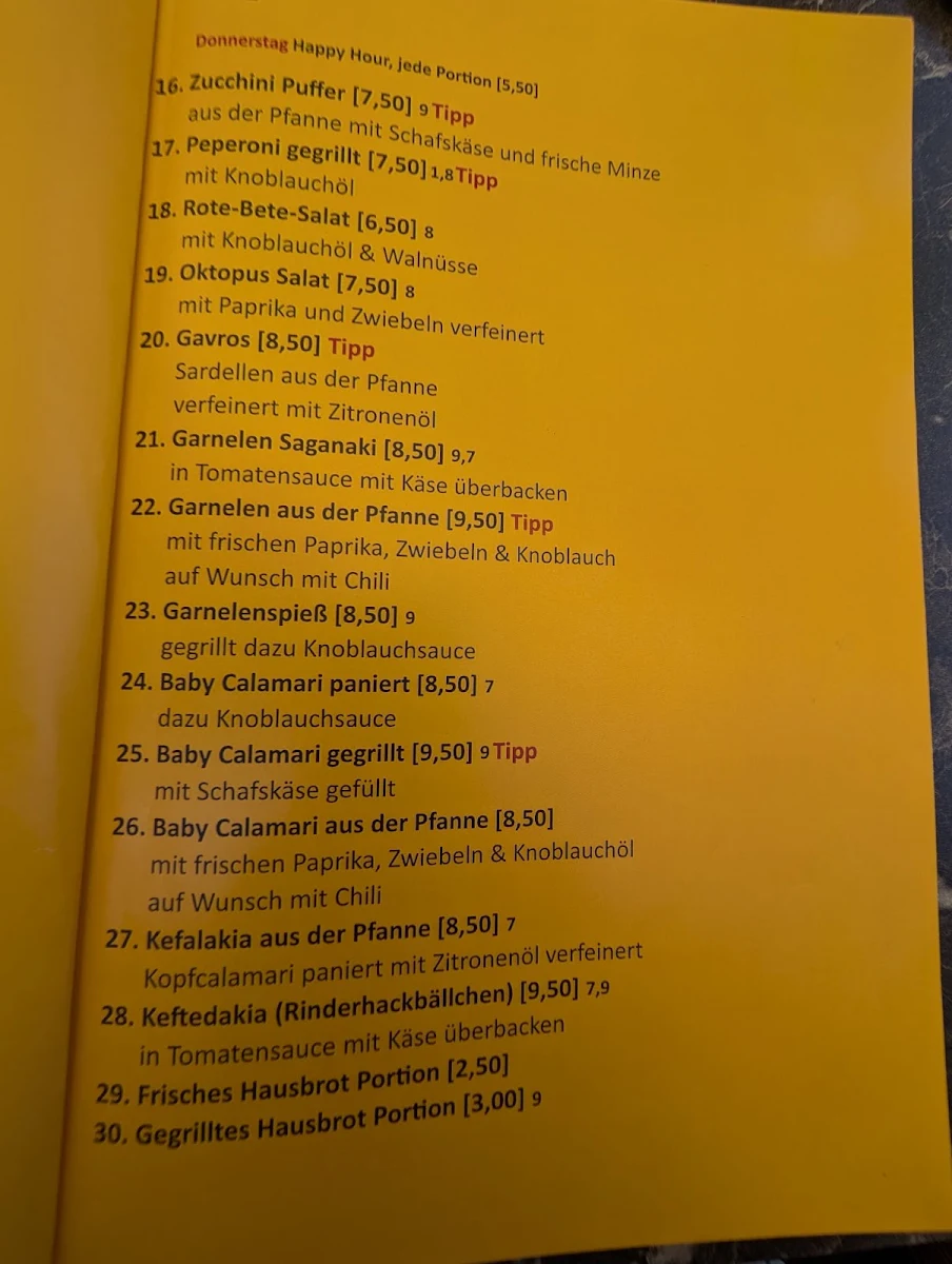 Speisekarte, Taverne Mythos in Langenfeld