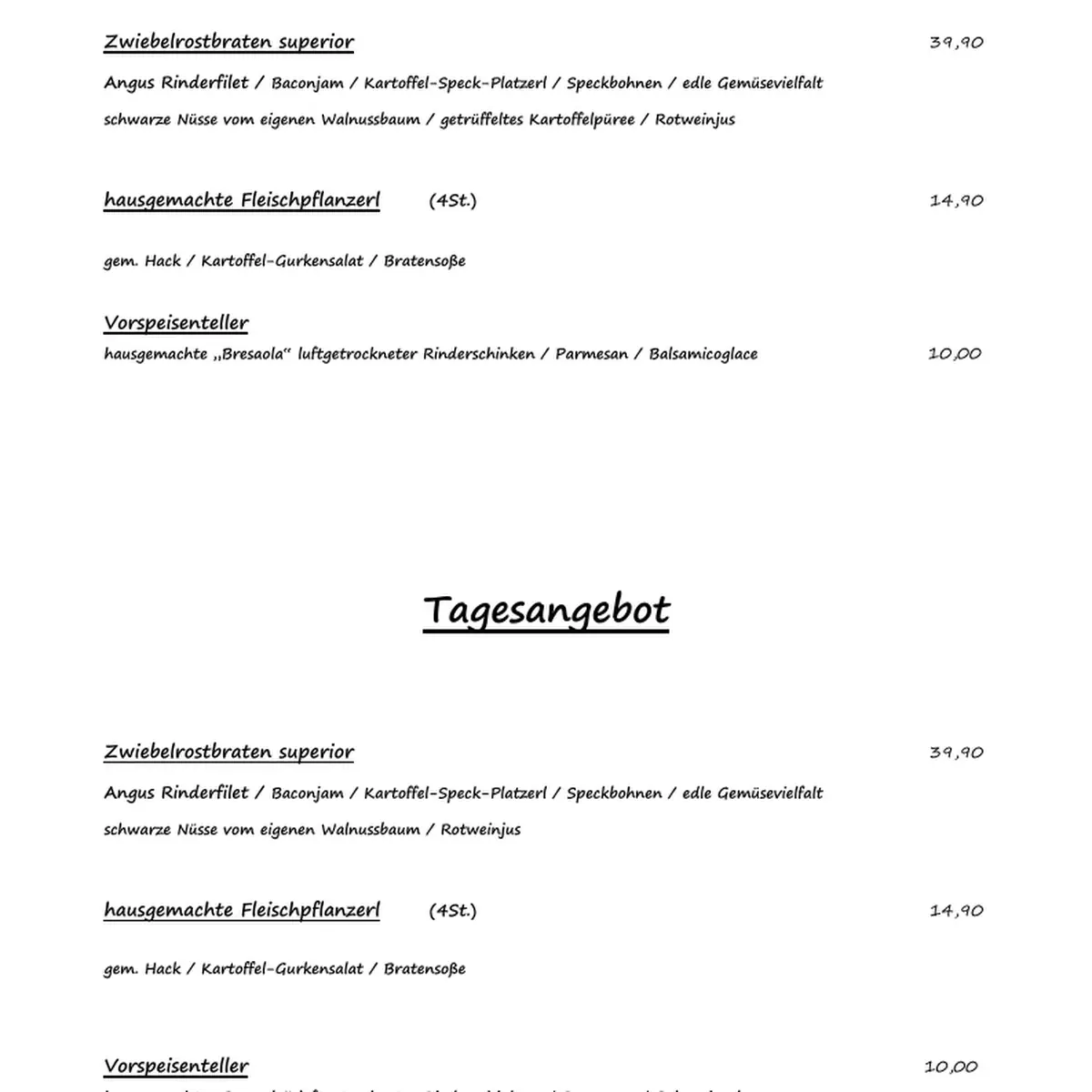Speisekarte, Landhotel Römerkessel - Alexander Soell