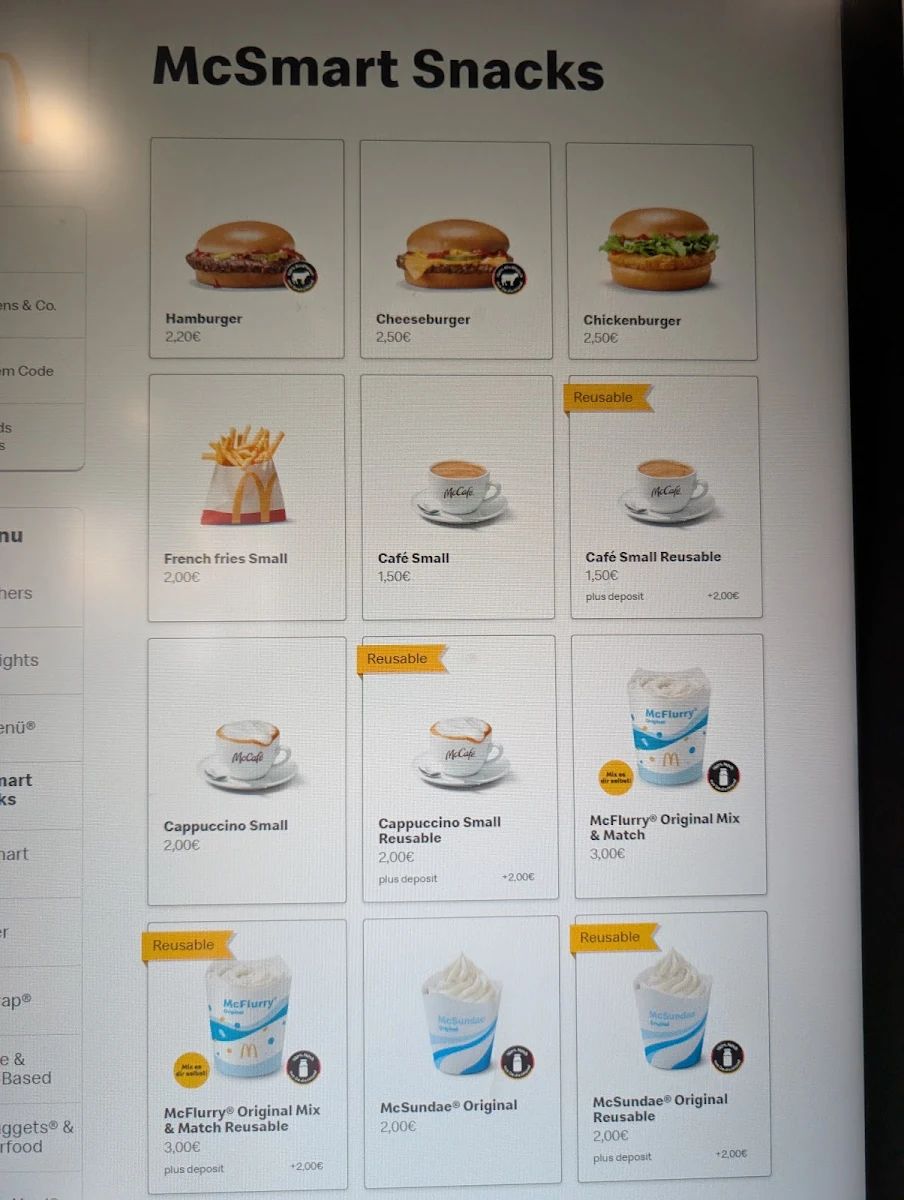 Speisekarte, McDonald's