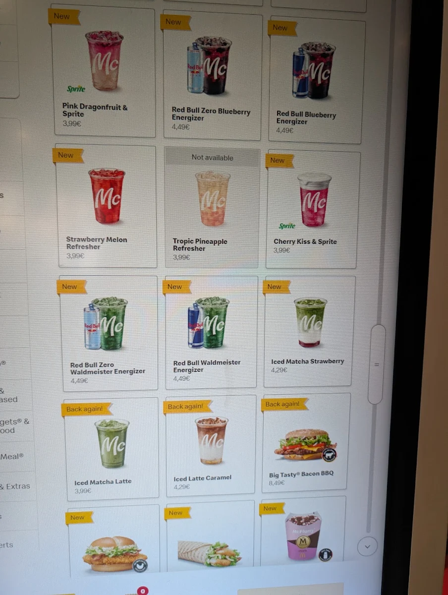 Speisekarte, McDonald's