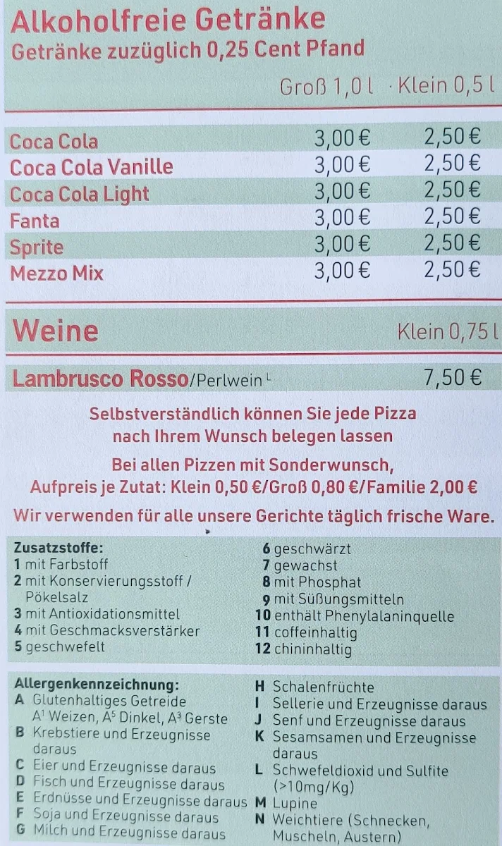 Speisekarte, Pizza One Moorenbrunn, Nürnberg