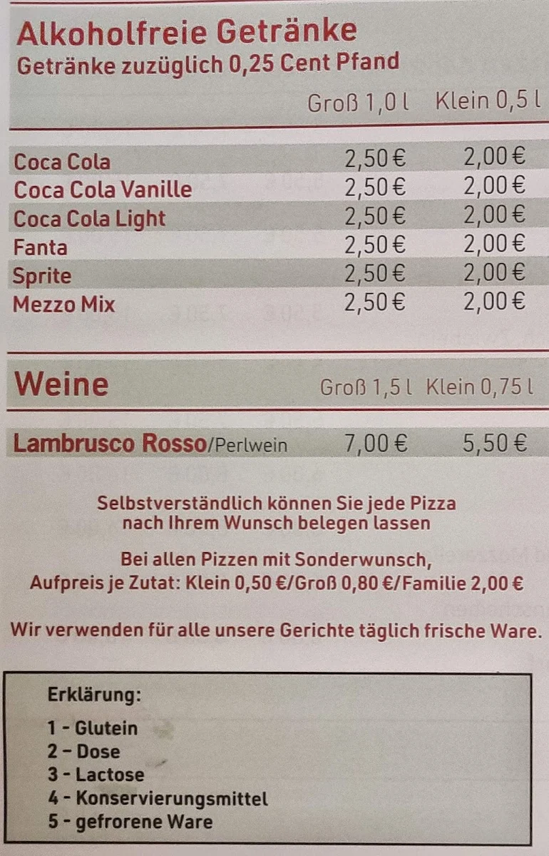 Speisekarte, Pizza One Moorenbrunn, Nürnberg