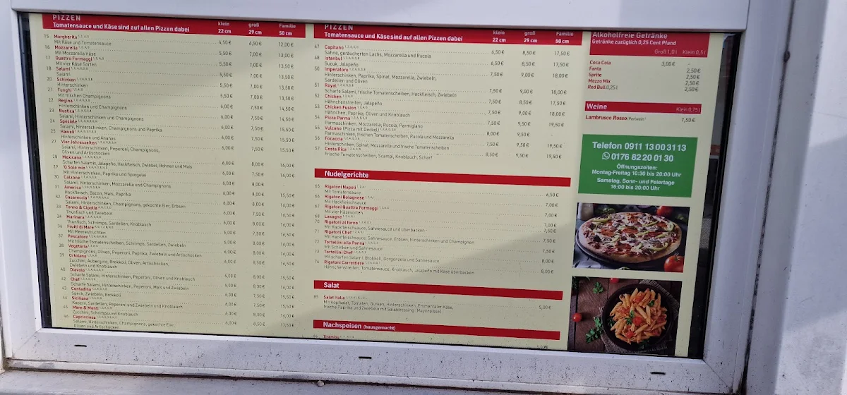 Speisekarte, Pizza One Moorenbrunn, Nürnberg