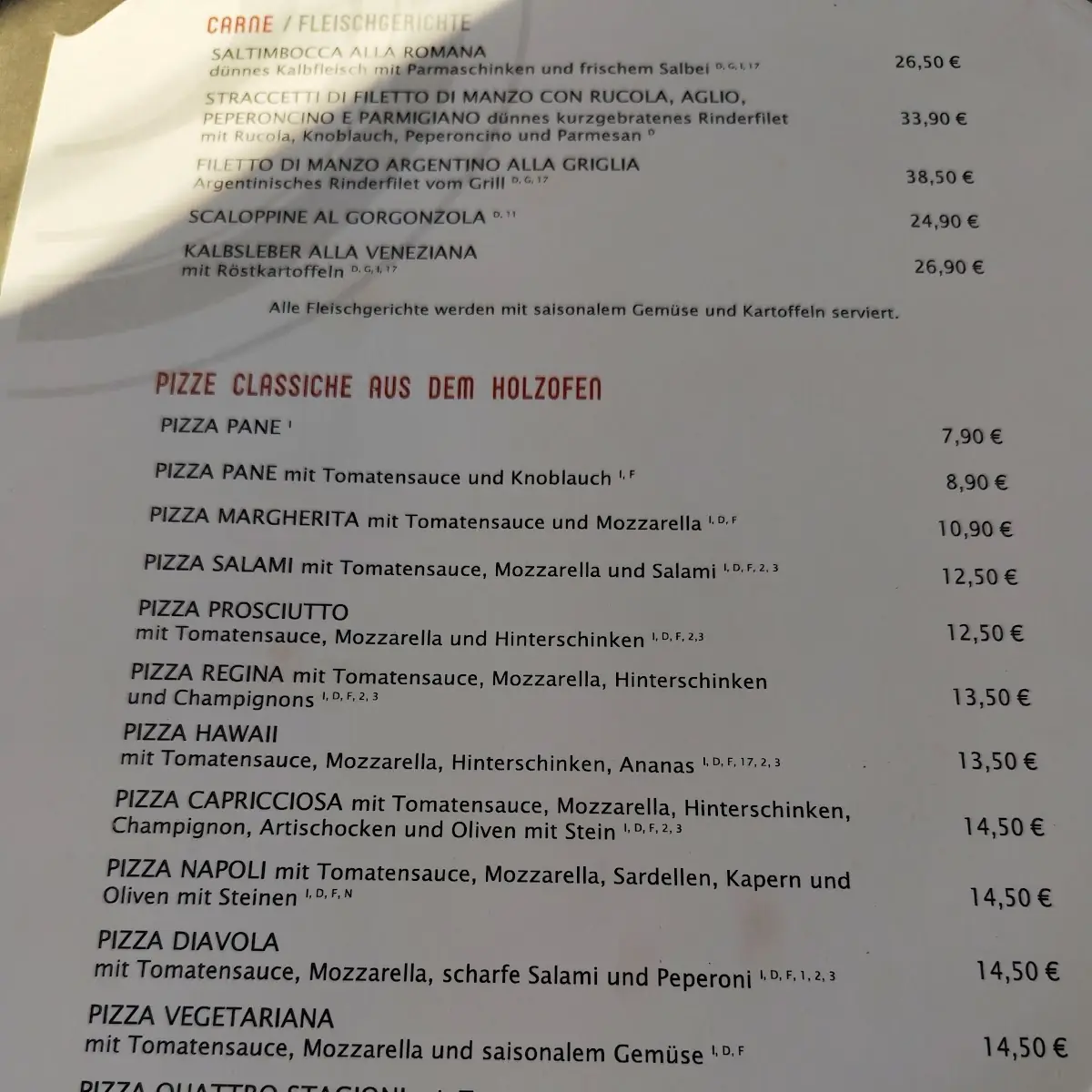 Speisekarte, Osteria Tintoretto