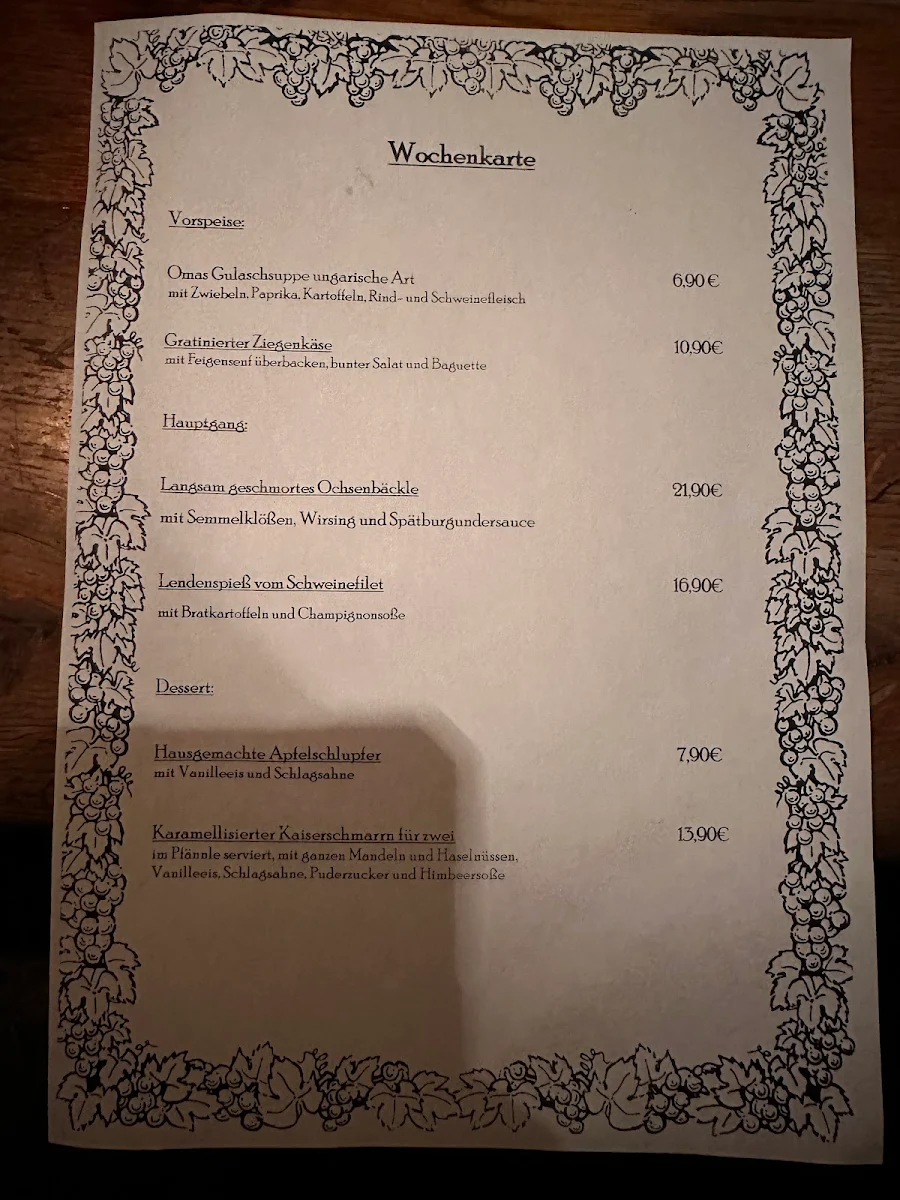 Speisekarte, Weinstube und Bierkeller Till Eulenspiegel
