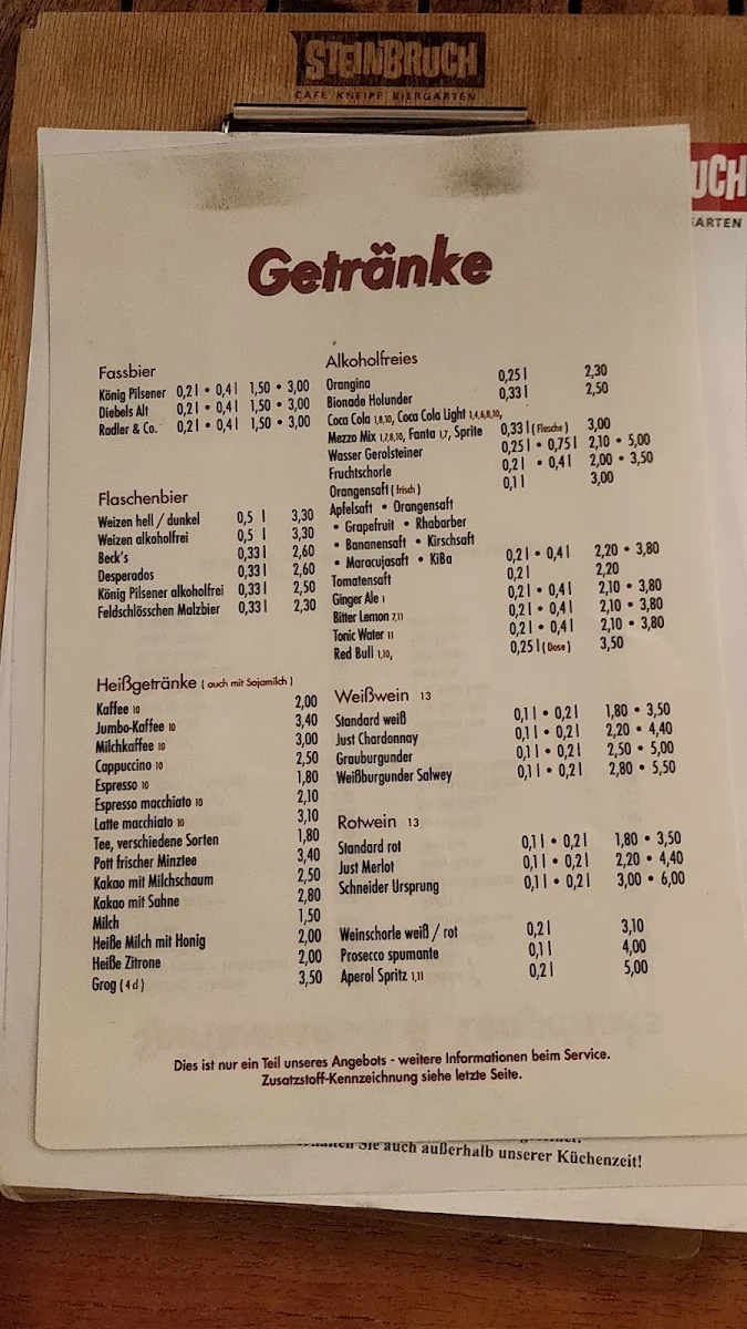 Speisekarte, Steinbruch