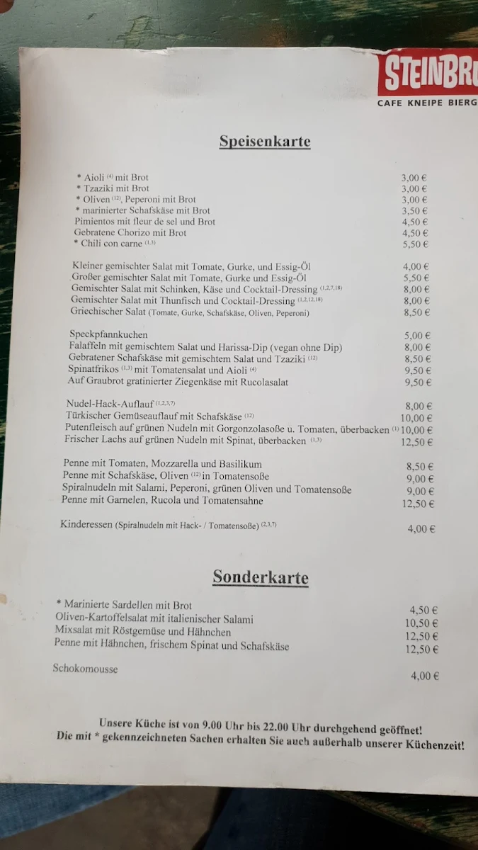 Speisekarte, Steinbruch