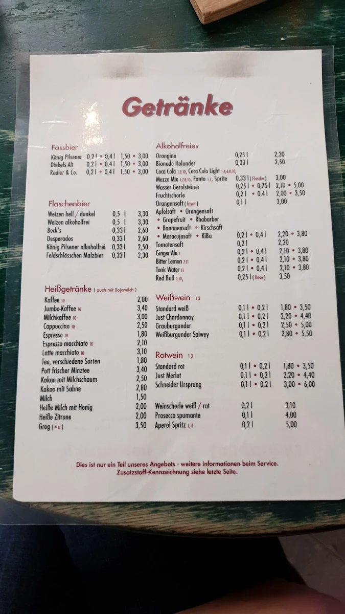 Speisekarte, Steinbruch