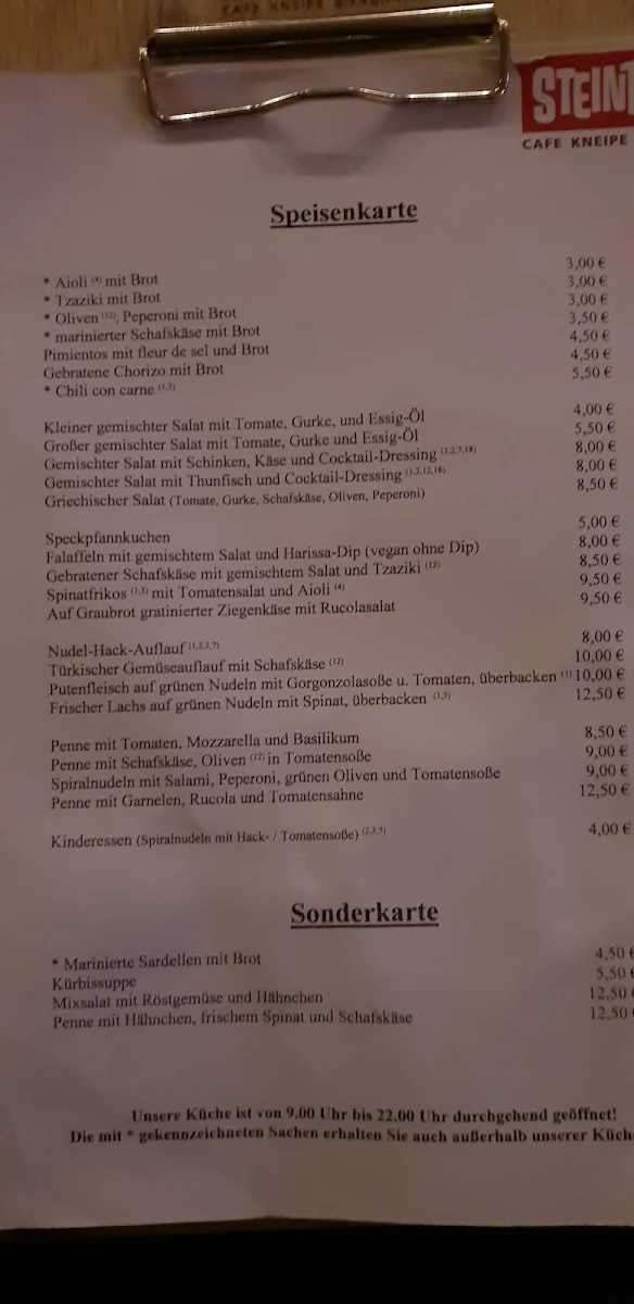 Speisekarte, Steinbruch
